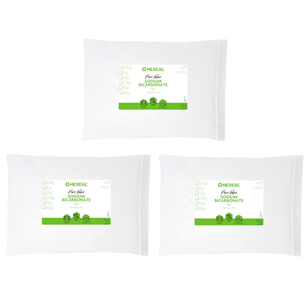 Hexeal Pure Value Sodium Bicarbonate 15kg – 3 x 5kg Bags of Food Grade, Fine Powder, E508