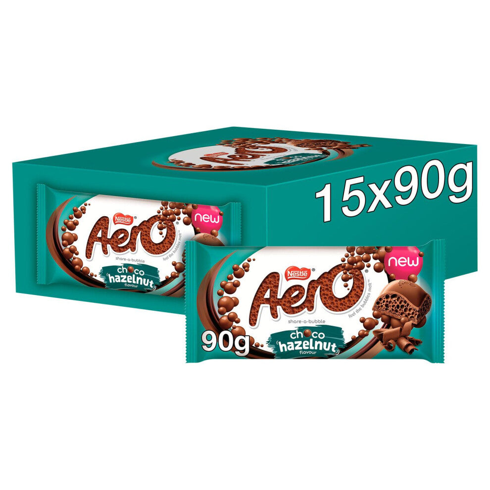 Aero Hazelnut Chocolate Sharing Bar 90g Bulk Buy (Pack of 15) Nutty Treat