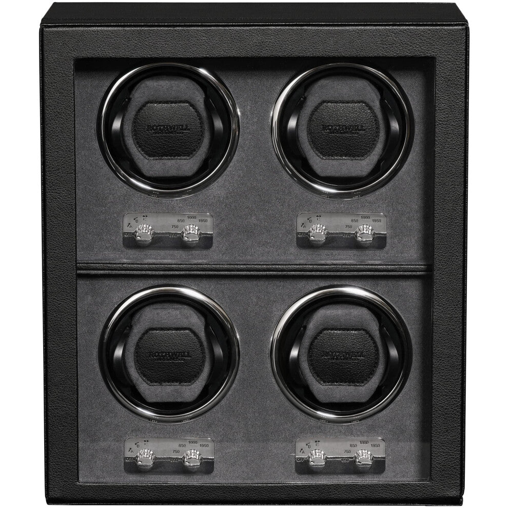 ROTHWELL 4 Watch Winder for Automatic Watches with Quiet Motor with Multiple Speeds and Rotation Settings (Black-Grey)