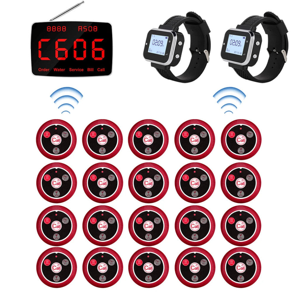 Catel 1 Wireless Calling System: Functional Display Monitor with 2 Watch Receivers & 20 Table Call Buttons for Restaurants & Hotels