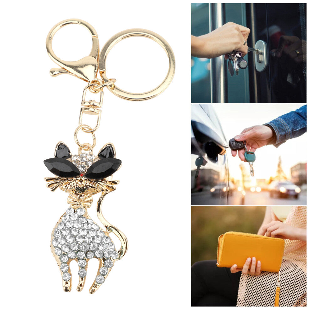 Rhinestone Keychain Multifunctional Cute Cat Shape Girl Bling Backpack Key Chain White