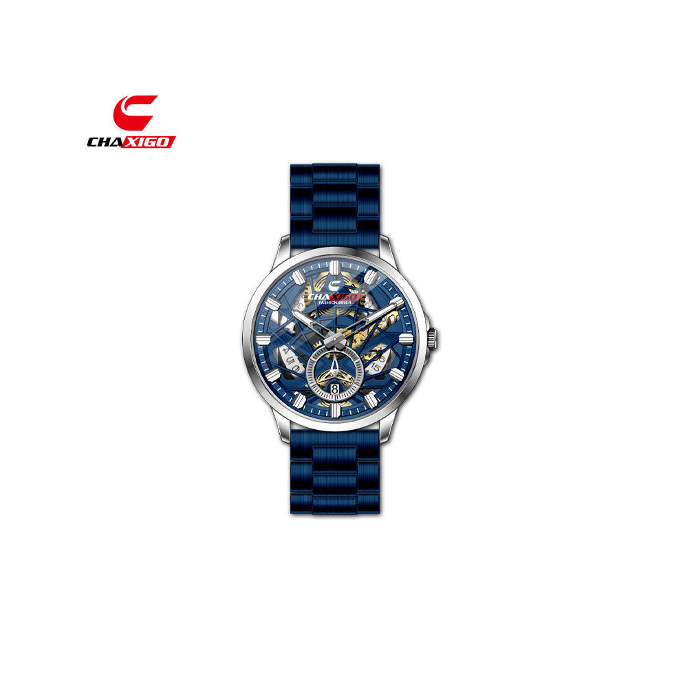 (White shell, blue face and blue band, FASHION-6818-1) CHAXIGO trendy men's watches, fashionable business watches, waterproof luminous quartz watches