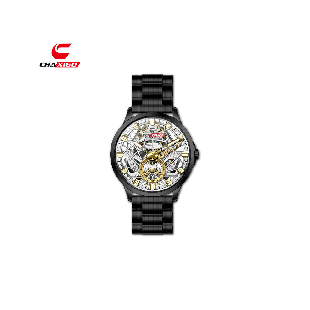 (Black shell, white face, black band, FASHION-6818-1) CHAXIGO trendy men's watches, fashionable business watches, waterproof luminous quartz watches a