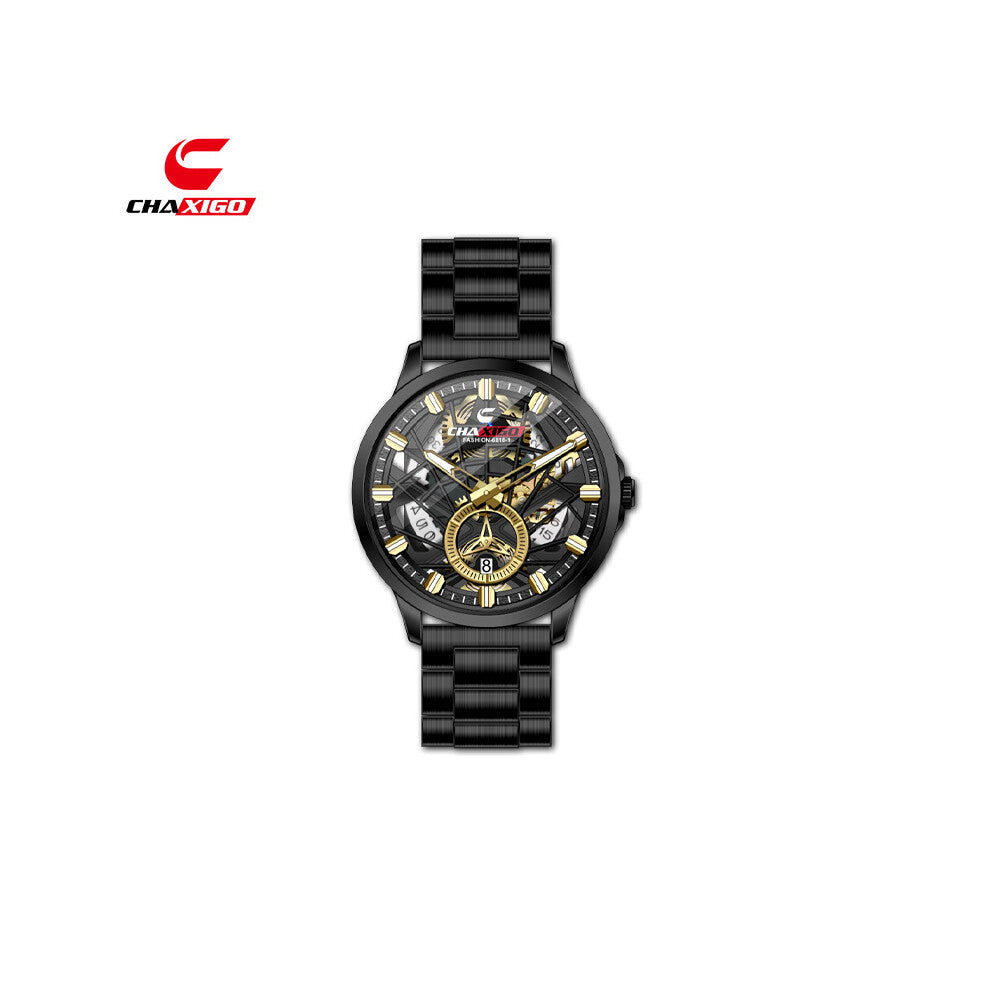 (Black shell, black face, black band, FASHION-6818-1) CHAXIGO trendy men's watches, fashionable business watches, waterproof luminous quartz watches a