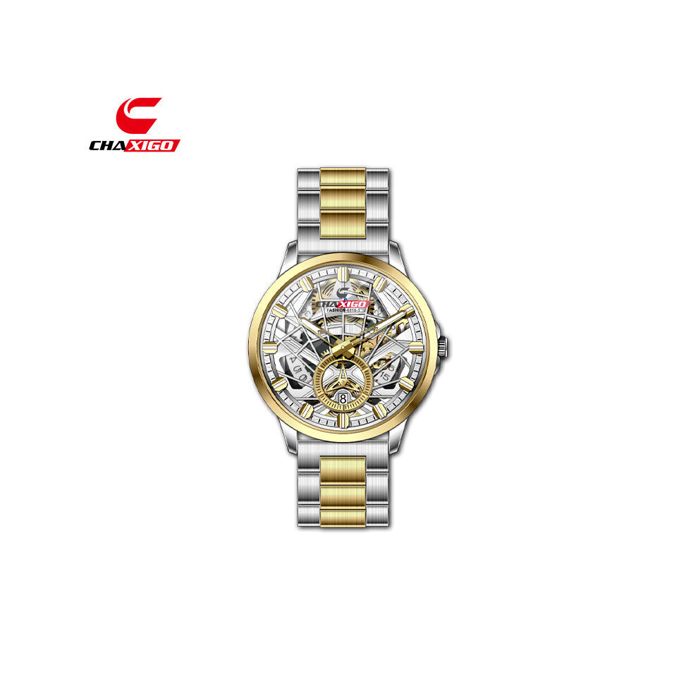 (The shell is interlaced with gold, the surface is white, and there are interlaced gold bands, FASHION-6818-1) CHAXIGO trendy men's watches, fashionab