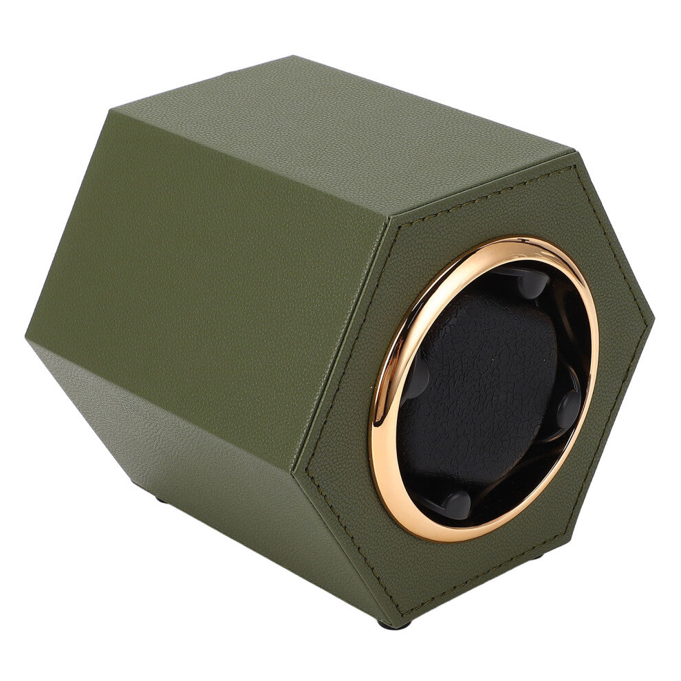 Watch Winder Hex Shaped Automatic Quiet 2 Modes Single Watch Winding Box for Cabinet Shelf Desktop Army Green W147D