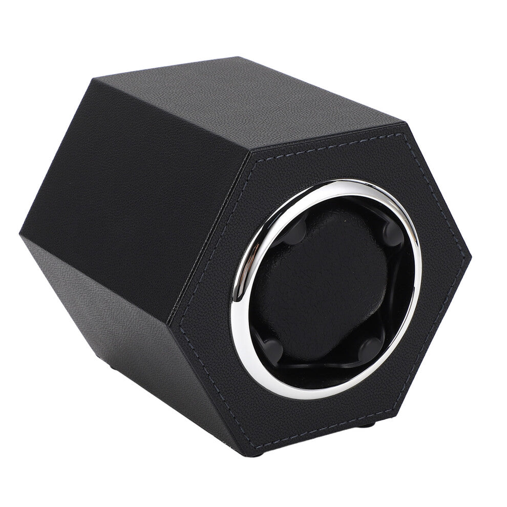 Watch Winder Hex Shaped Automatic Quiet 2 Modes Single Watch Winding Box for Cabinet Shelf Desktop Black W147B