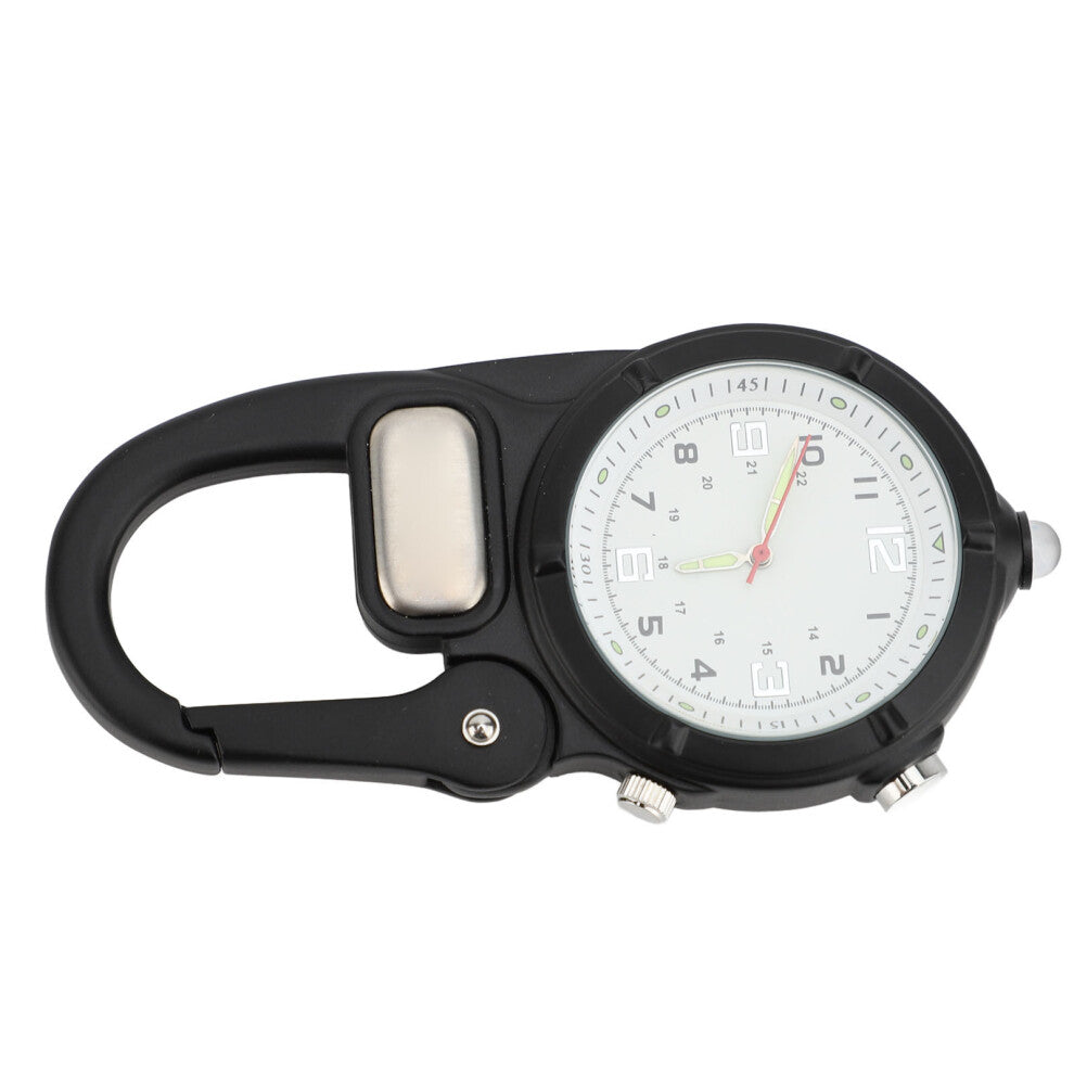 Clip On Watch Carabiner Watch Hanging Buckle Backpack Watch With LED Flashlight for Climbing Mountaineering Black