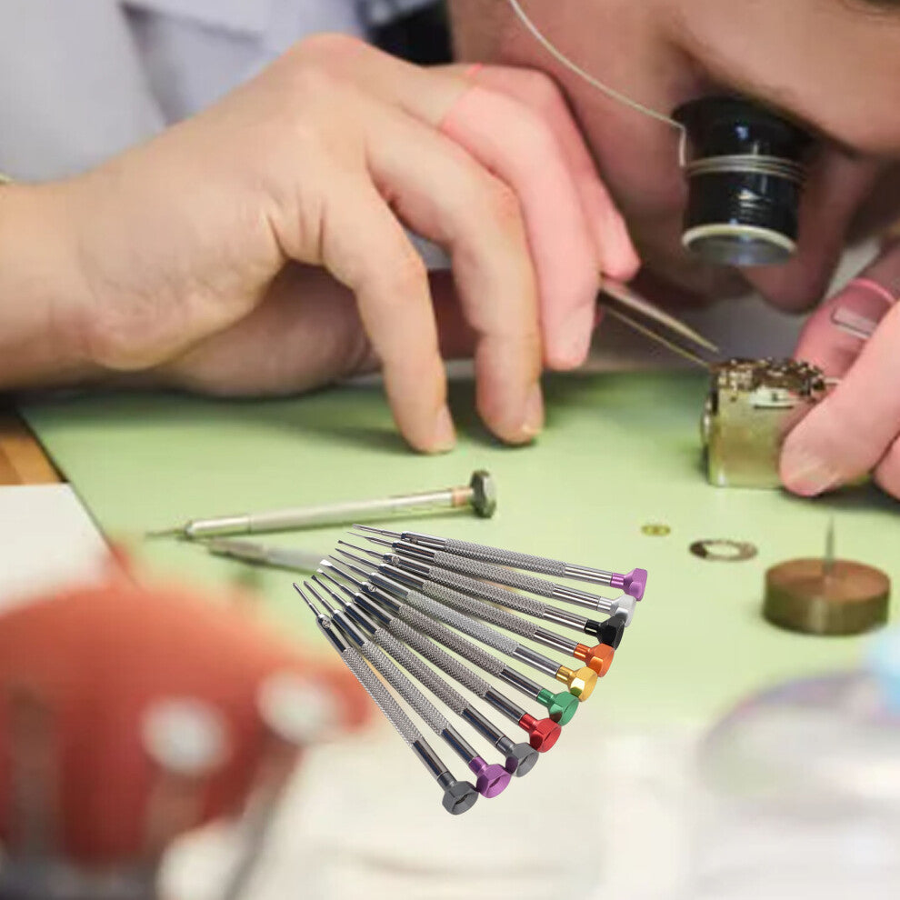 10pcs Miniature Screwdriver Set Aluminum Stainless Steel Cross Flat Watch Repair Screwdriver Set for Watches Jewelry Eyeglasses