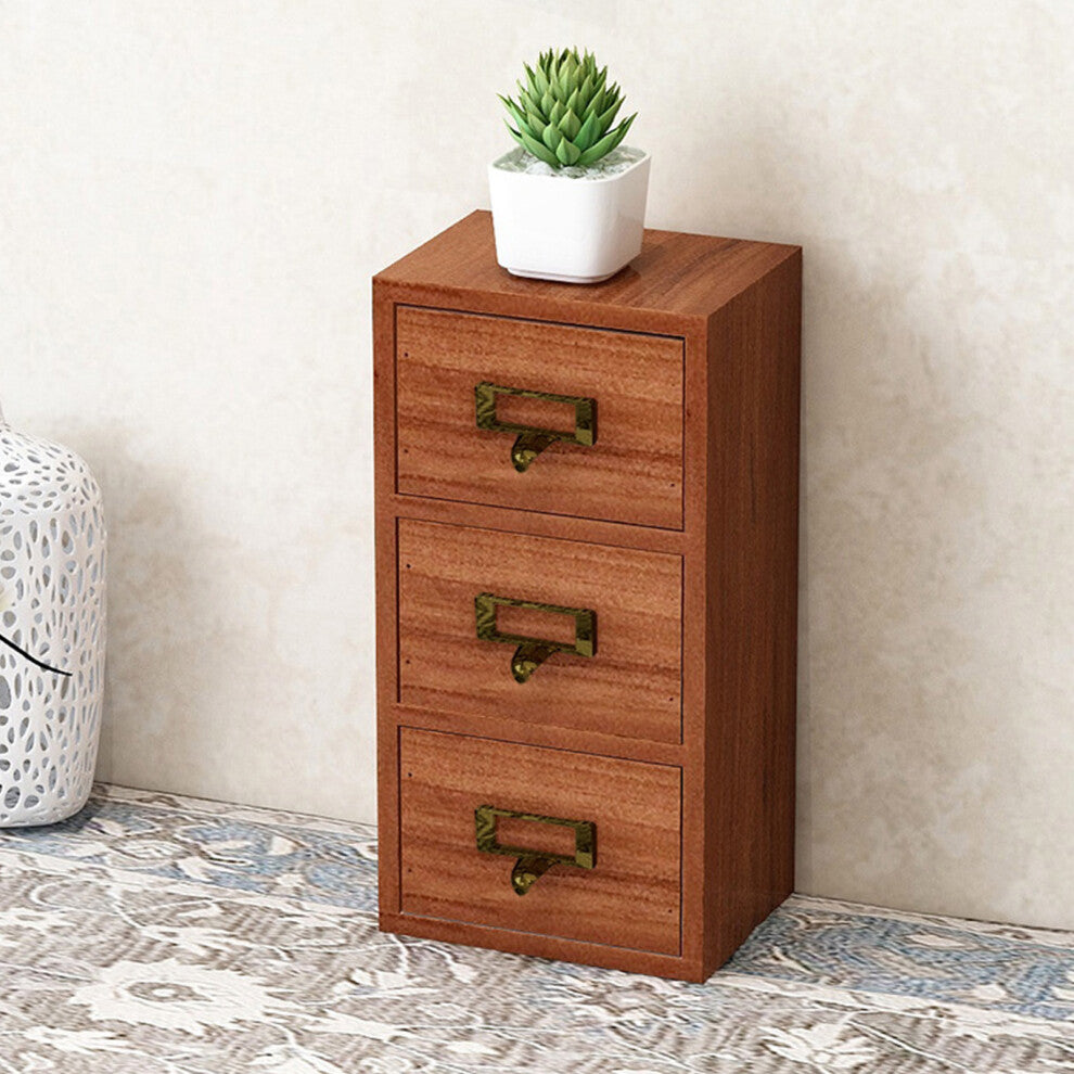 Jewelry Box with 3 Drawers Wooden Retro Desktop Storage Organizer Cabinet for Home School Office Supplies Necklaces Earrings Watch