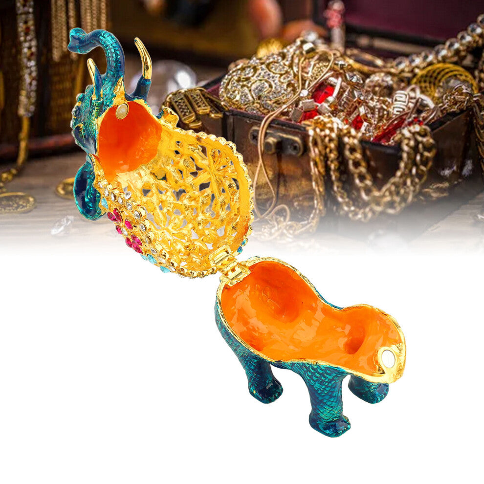 Enamel Elephant Jewelry Box Decorative Jewelry Organizer for Rings Earrings Jadestone Desktop Decor Gift Gold Blue