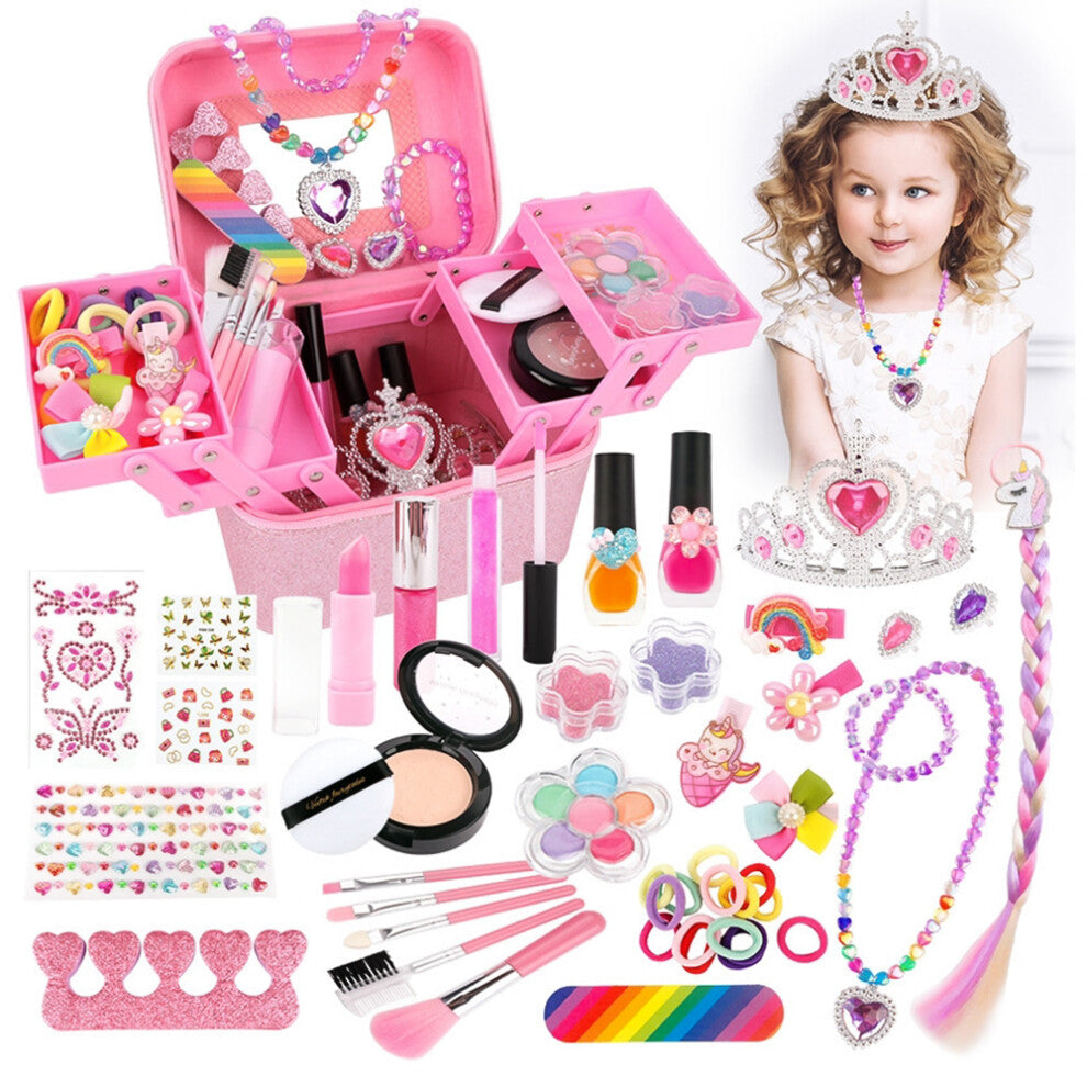 48pcs Princess Jewelry Toy Set Girls Makeup Kit Kids Make Up Set for Little Girls Princess Pretend Play Set Dress Up Accessories for Kids