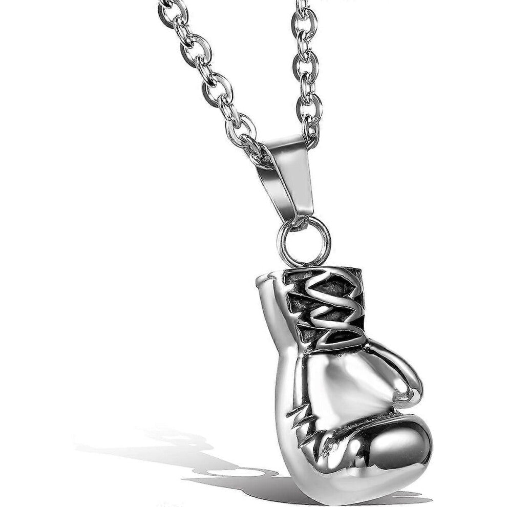 (As show, One size) Pendant Necklace Men Women Fancy Pendant Boxing Glove Polishing Cool Rock Punk Biker Silver Color Stainless Steel with Gift Bag-Fa