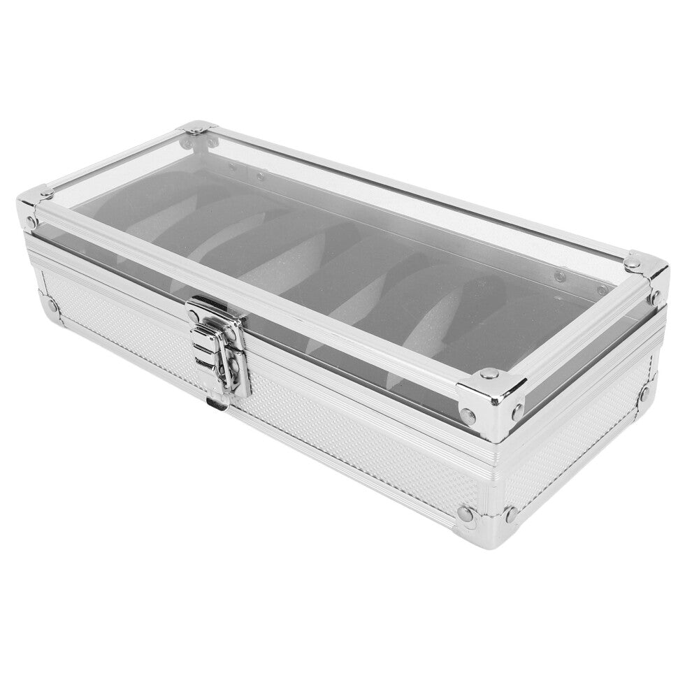 6 Slots Watch Display Box Flannel Interior Aluminum Watch Storage Case with Transparent Lid for Jewelry Watches