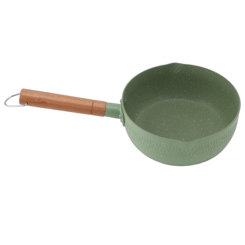 Wooden Handle Milk Pot Aluminum Alloy Multifunctional Flat Bottomed Noodle Sauce Pan for Home Kitchen Restaurant Green Without Lid
