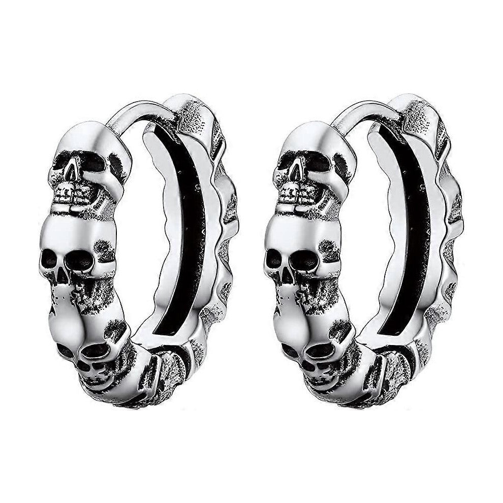 (As show, One size) Men&#39;s Earring Skull Pendant-Creole Skull Steel-Gold Plated-Black Color Jewelry Punk Style