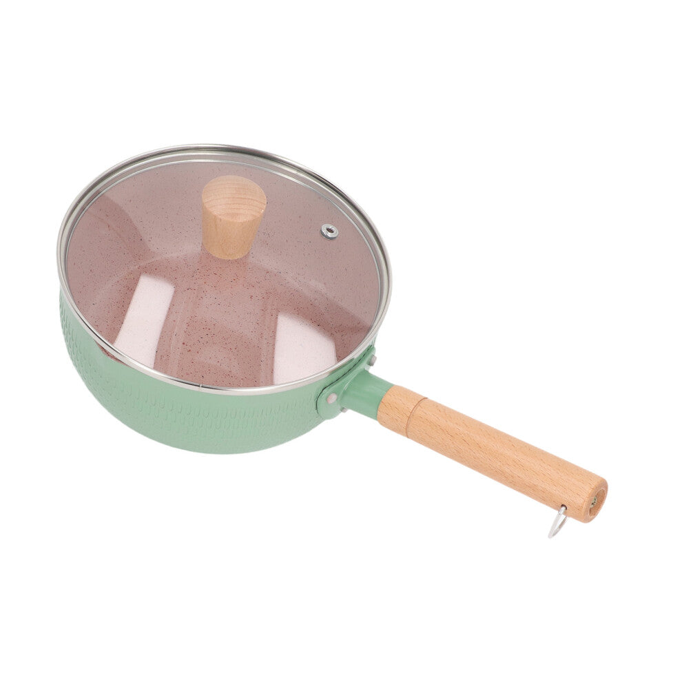 Saucepan Non Stick Uniform Heat Transfer Wooden Handle Aluminum Noodle Pot with Lid for Kitchen Green