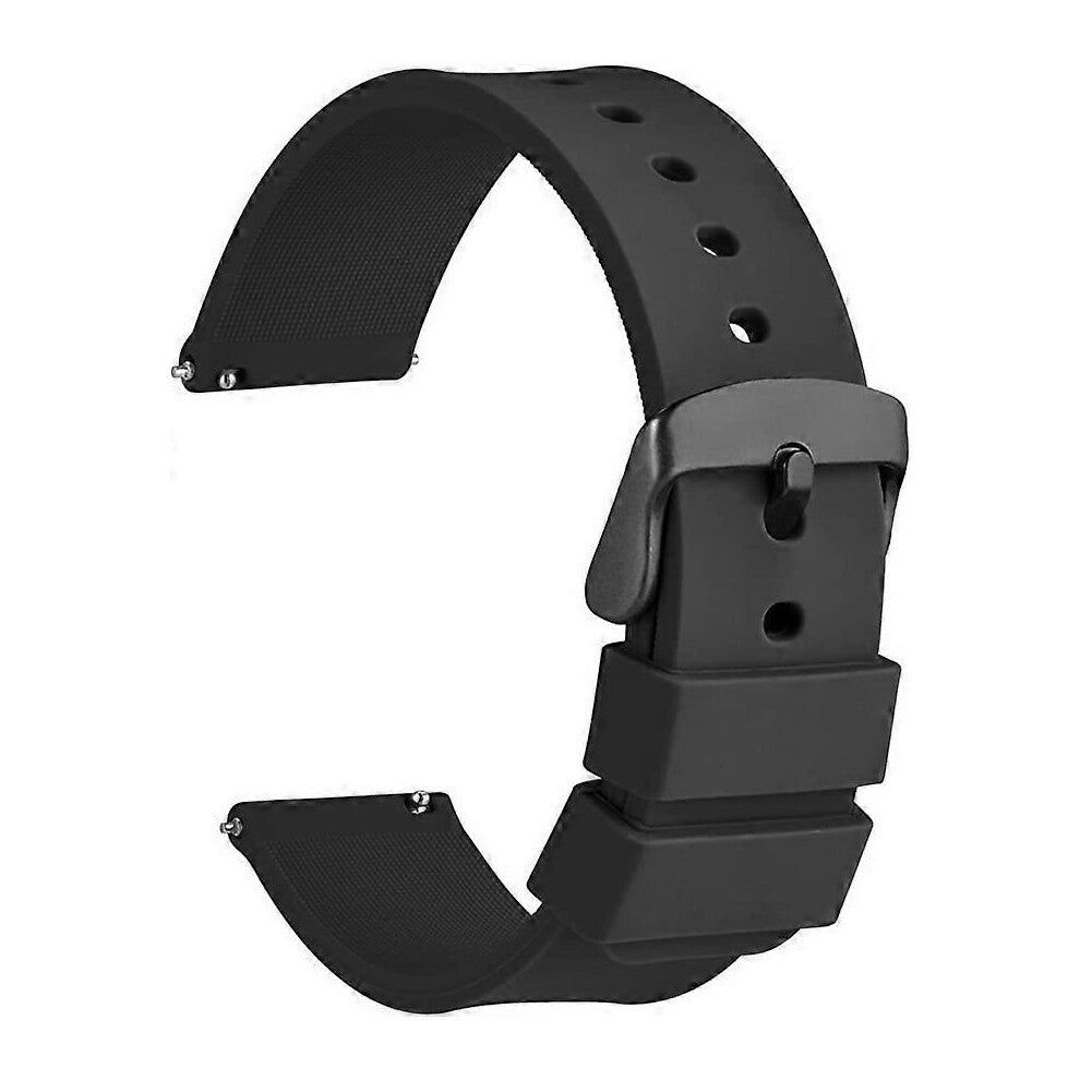 (As show, One size) 24mm black silicone strap with black buckle, quick change, for 14mm, 16mm, 18mm, 19mm, 20mm, 21mm, 22mm, 24mm ladies watches.