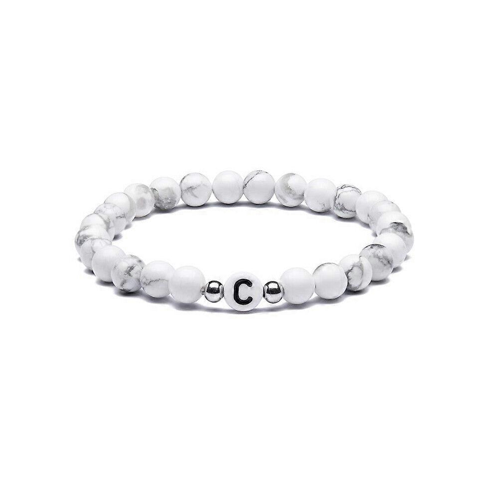(As show, One size) White initials bracelet for couples and friends - Basic natural stone beads as an accompanying gift