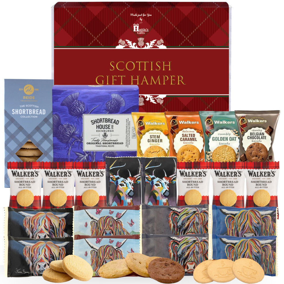 Hattie's Gifts Biscuits Hamper - 22 Individually Wrapped Assorted Biscuits, Scottish Shortbread, Gourmet Snack Treats, Gift Box for Easter, Birthdays,