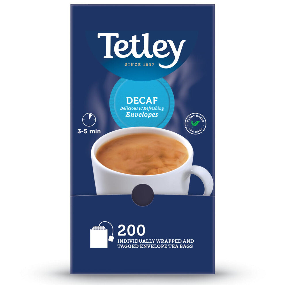 Tetley Everyday Original Decaf Black Tea Bags Smooth Decaf Blend Great for All Day Enjoyment Full Flavoured & Refreshing 200 Enveloped Teabags 1 Pack