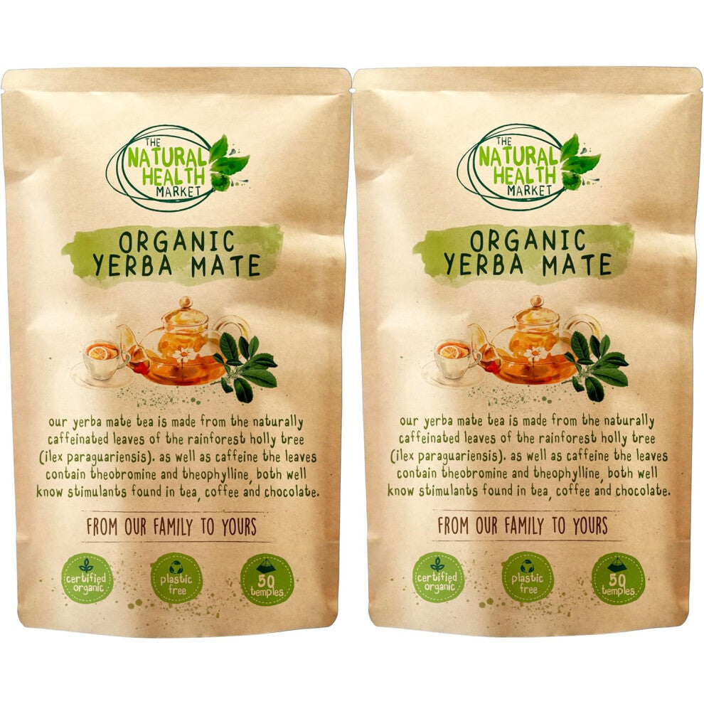 The Natural Health Market Organic Yerba Mate Tea Bags 100 Pack (2x50) Pure Leaf Brazil Origin