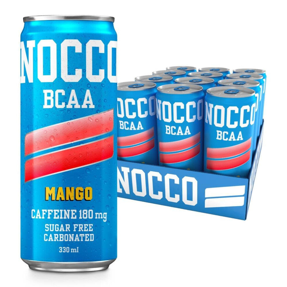 NOCCO Sugar Free Energy Drink ? BCAA, 180mg High Caffeine, with Amino Acids & Vitamins, Ideal for Pre Workout ? 12 x 330ml (Mango Del Sol)