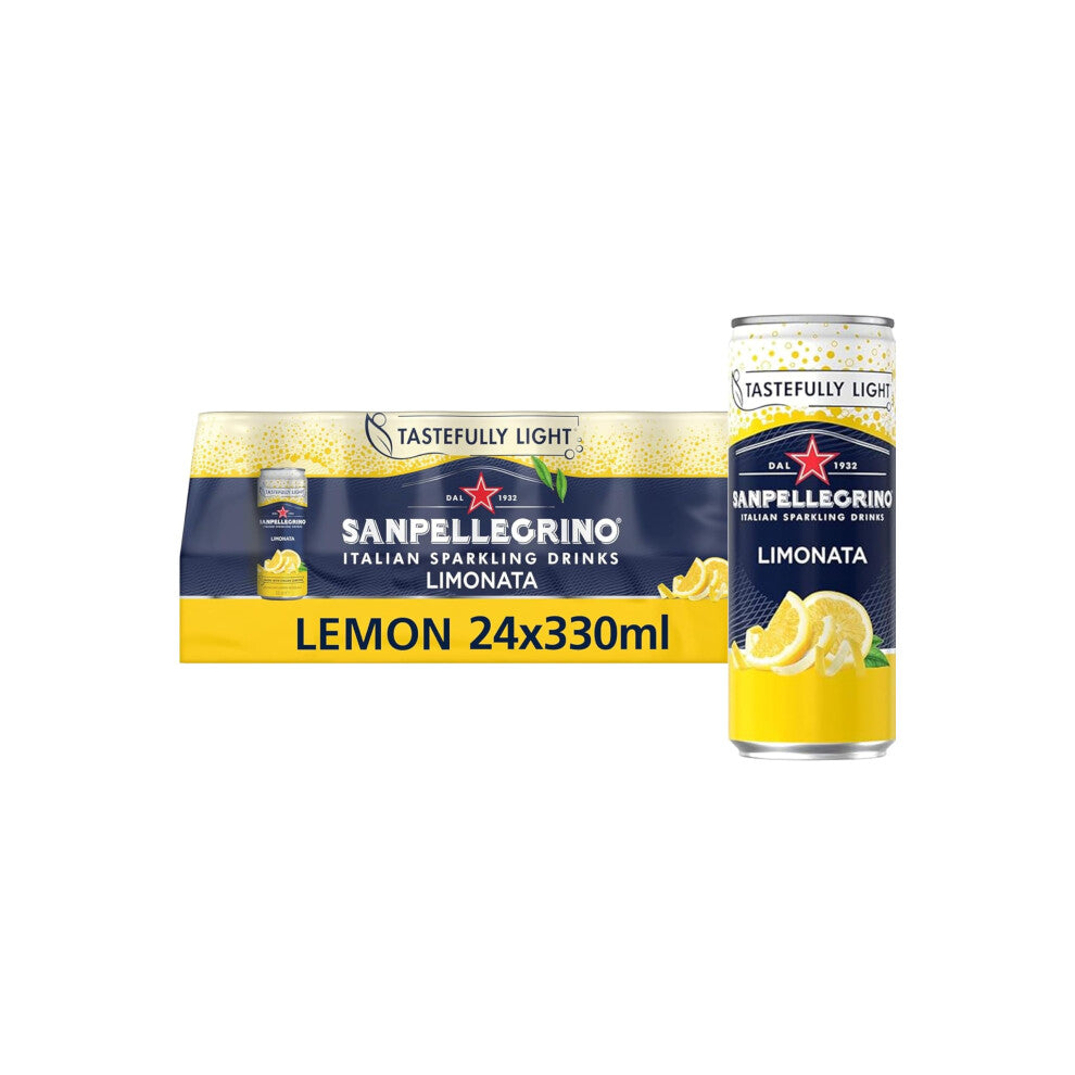 San Pellegrino Italian Sparkling Drinks Tastefully Light Sparkling Lemon Canned Soft Drink 24 x 330ml - 73k Cals per Can