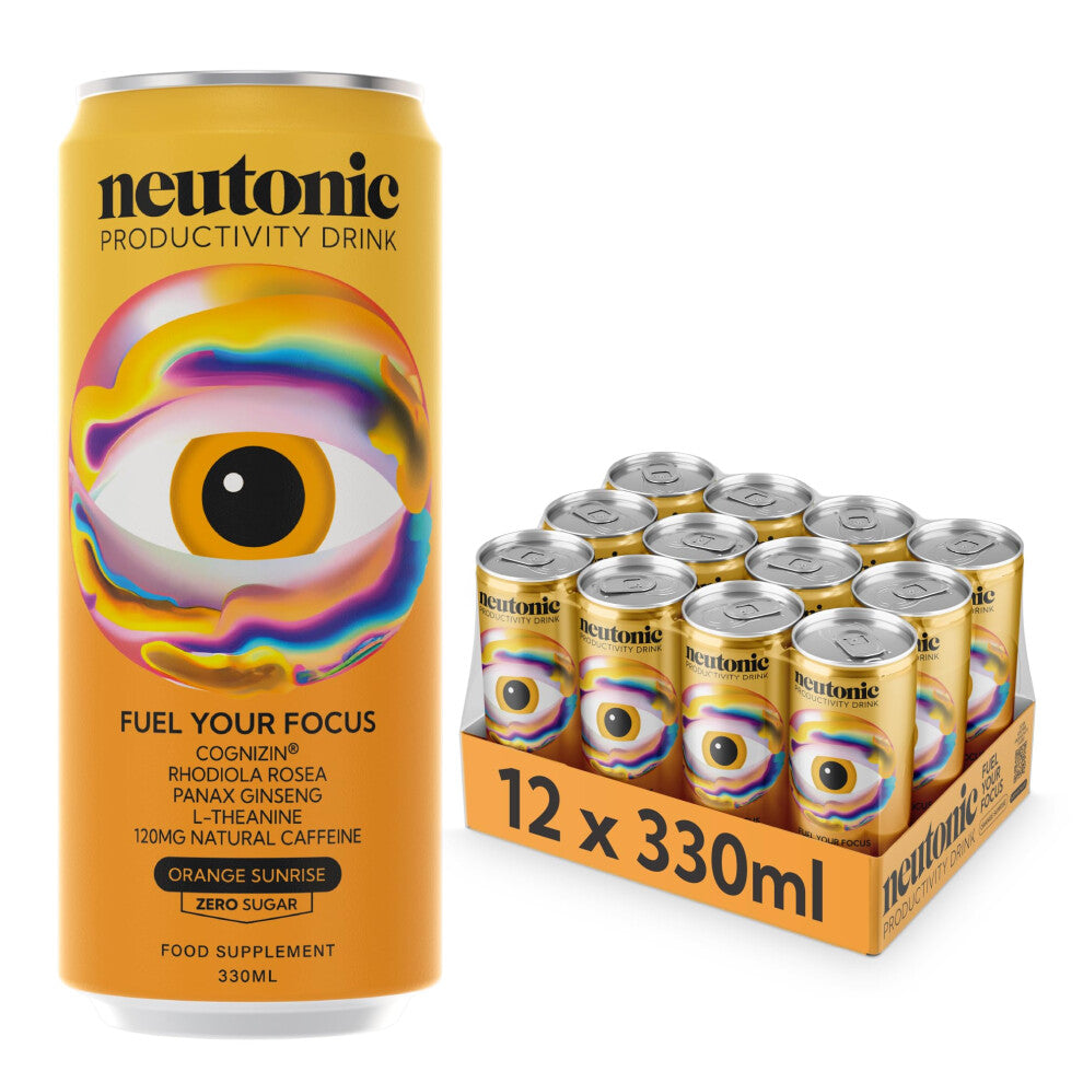 Neutonic | Productivity Energy Drink | Boost Focus and Energy - Sugar Free - Science Backed Formula | 330 ML (12 cans) - Orange Sunrise