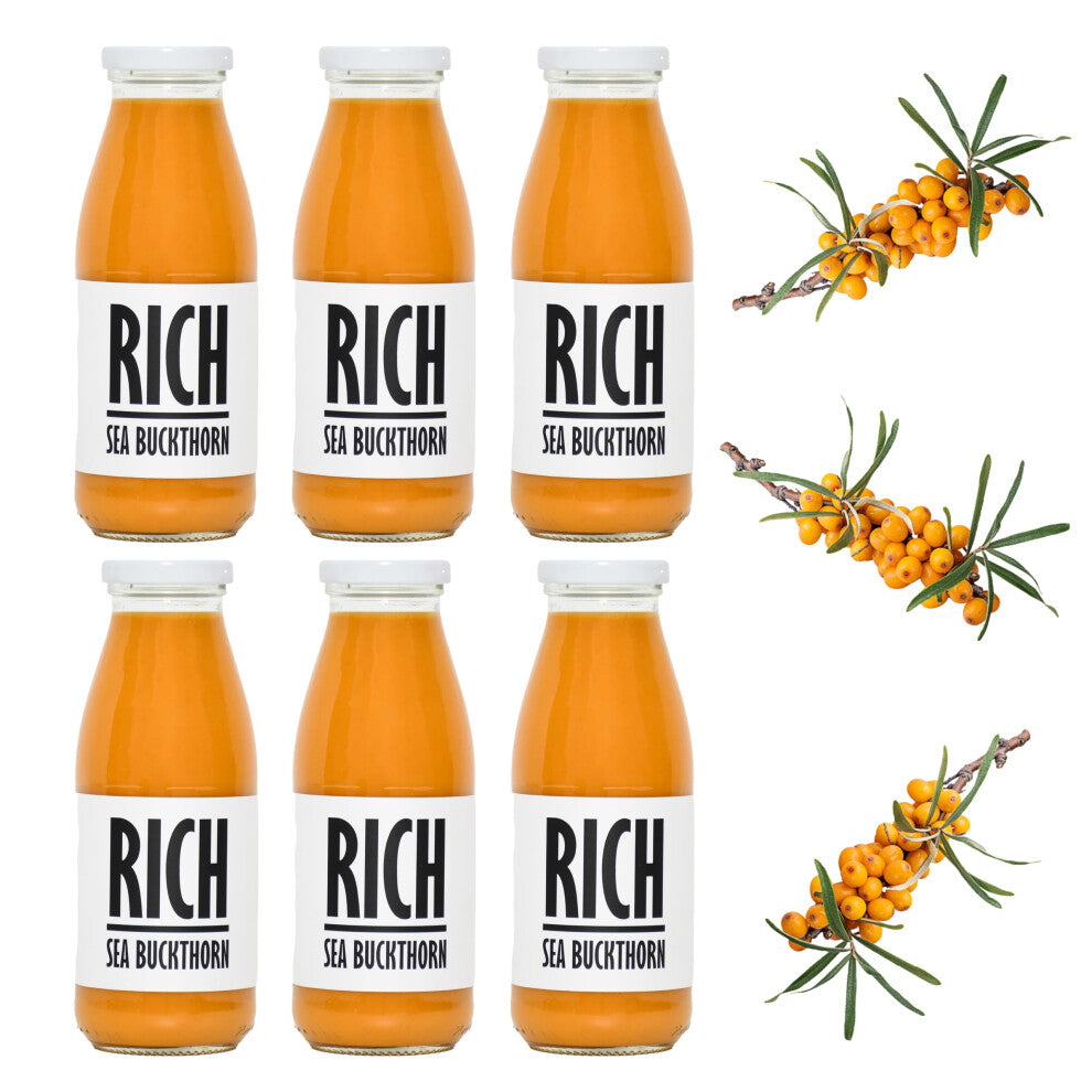 PRESSUICE Fresh Rich Sea Buckthorn Juice not from concentrate - 6 bottles pack x 240 ml Vege Juices NFC - Pressed Sea Buckthorn Semi Sweet Drink - No