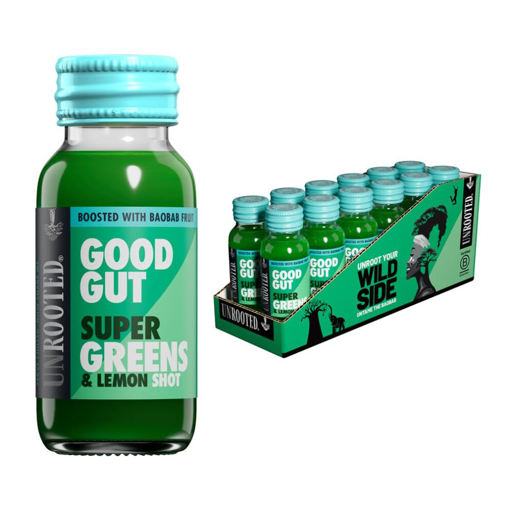 UNROOTED Super Greens & Lemon Shots - For Good Gut Health, with Spinach, Lemon, Baobab and Cucumber, Supports Energy, Immunity and Digestion, With