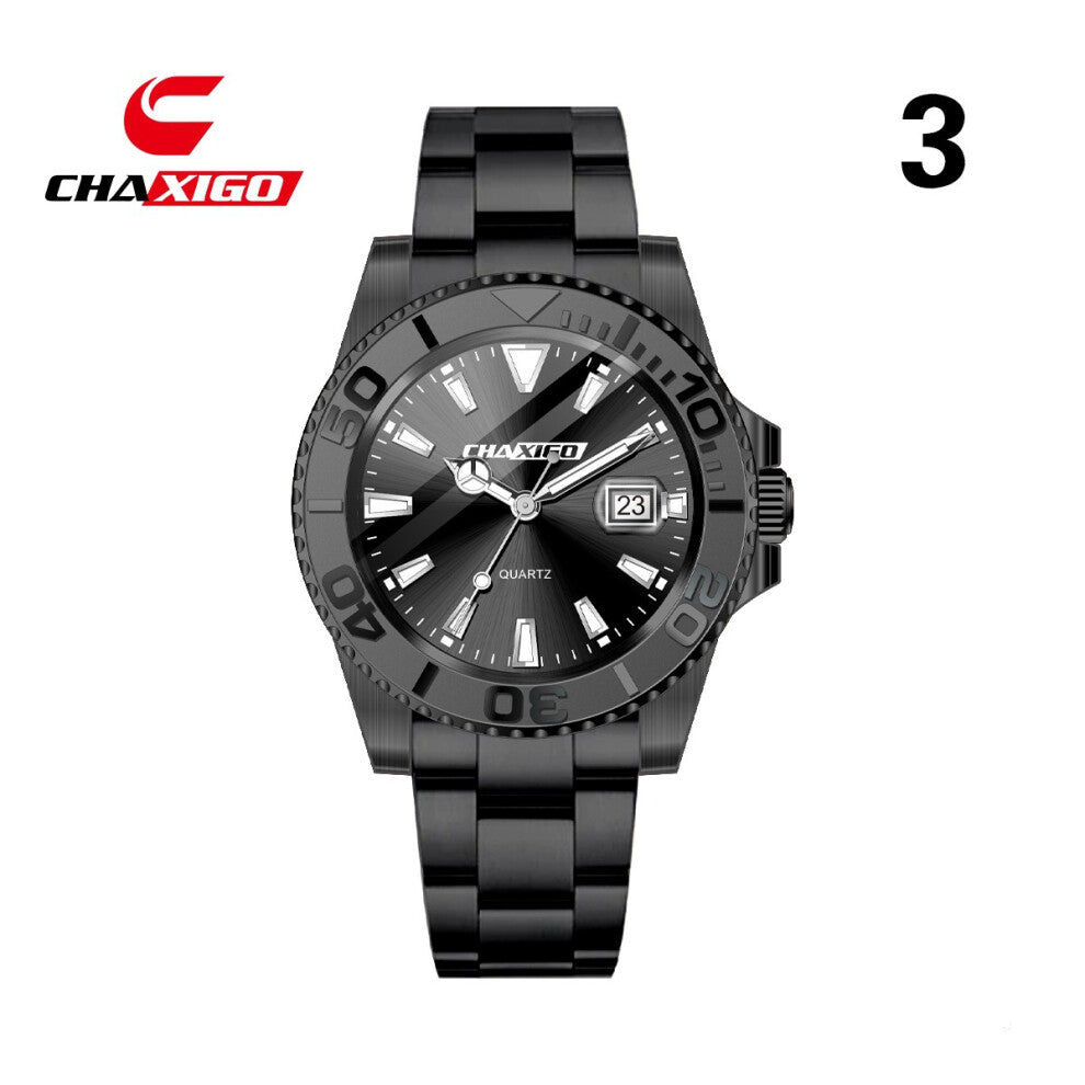 (Black shell + black ring + black surface + black steel band CA-116-2) men's and women's personalized, creative and fashionable watches, alloy waterpr