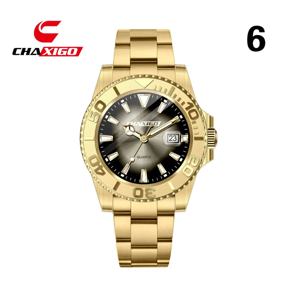 (Gold shell + gold ring + black surface + gold steel band CA-116-2) men's and women's personalized, creative and fashionable watches, alloy waterproof