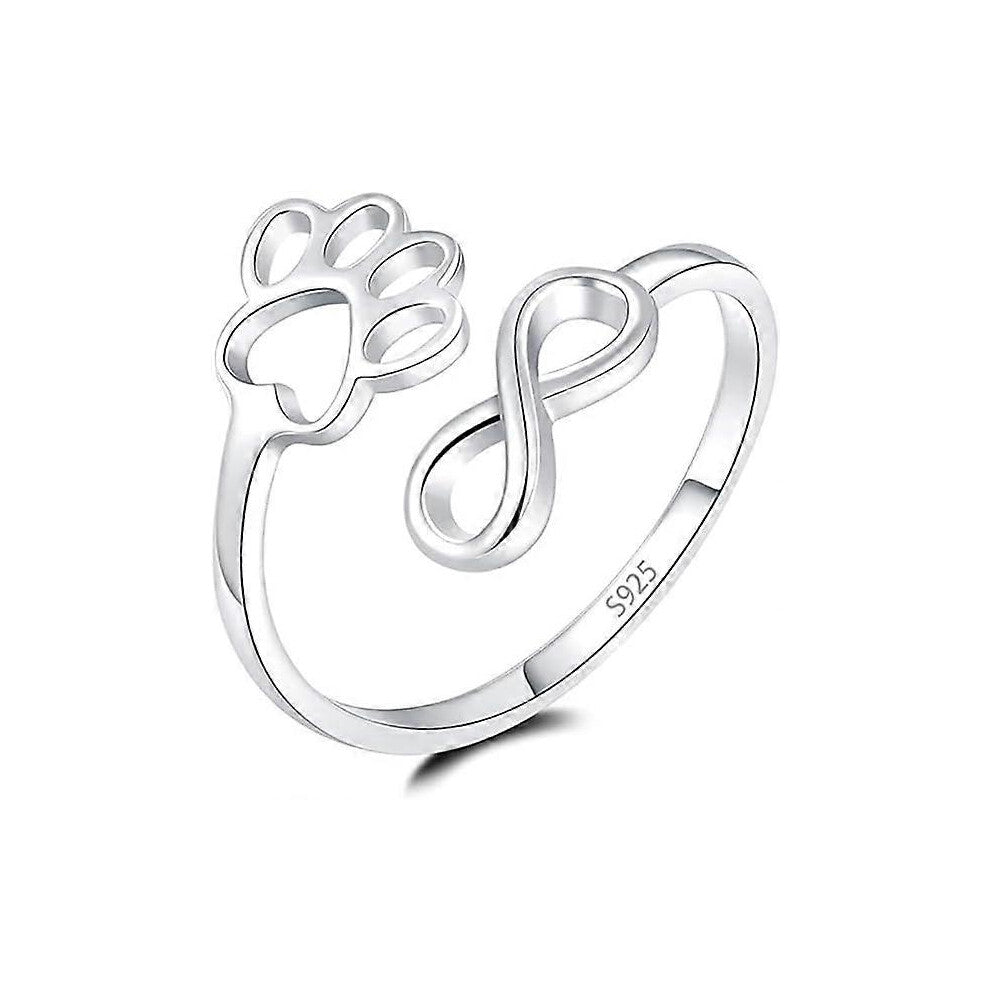 (As show, One size) Cat Paw Print Ring 925 Sterling Silver Open Adjustable Pet Footprint Wrap Finger knuckle Ring for Girls Daughter Infinity Endless