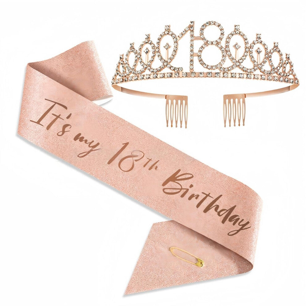 18th Birthday Sash And Tiaraset Rhinestone Crown Headband For With Glitter, 18th Birthday Badge For Women, Birthday For Women Gift Decoration