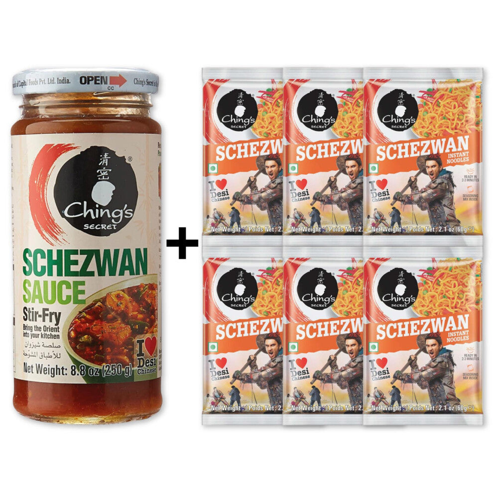 Ching's Secret Lovers Combo: Schezwan Sauce (250g) + 6x Schezwan Instant Noodles (60g Each)