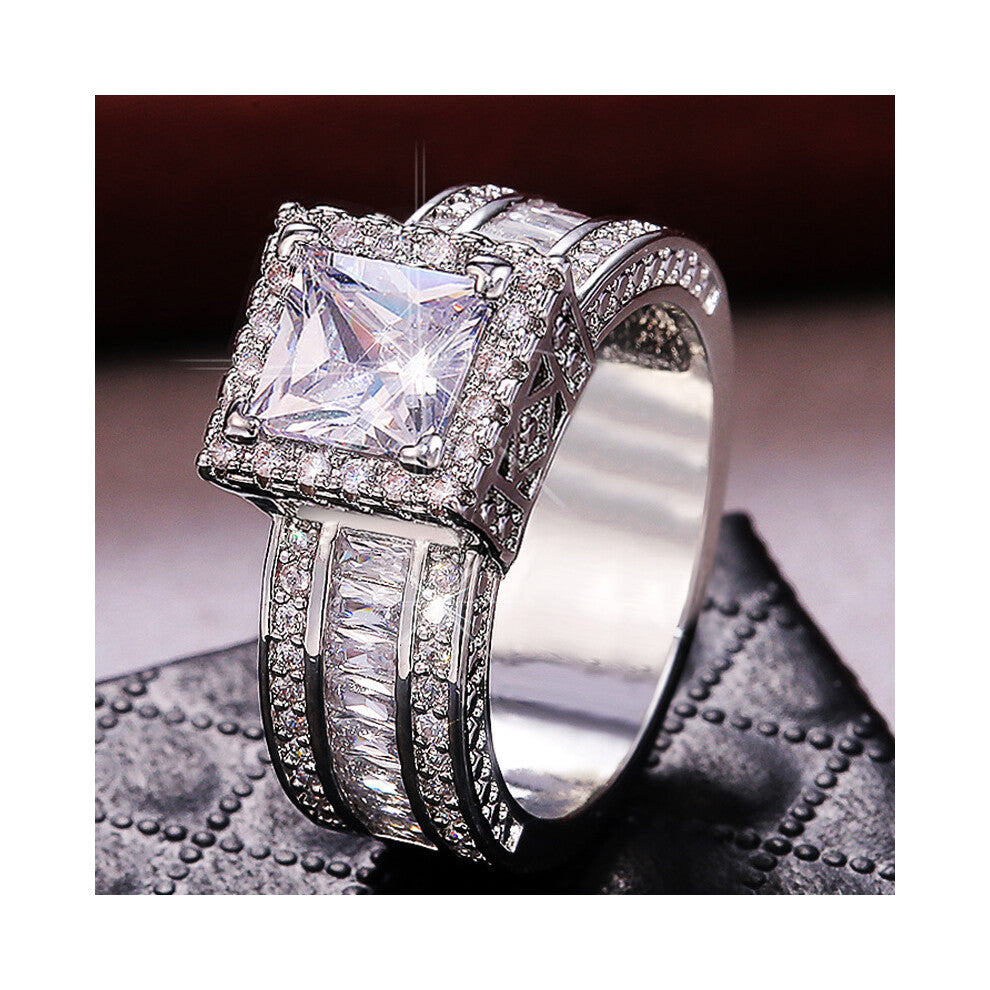 (Platinum F207, No. 5) New Hot-Selling Sparkling Square Ring - Stylish Women's Engagement Proposal Diamond Ring, Perfect Birthday Gift