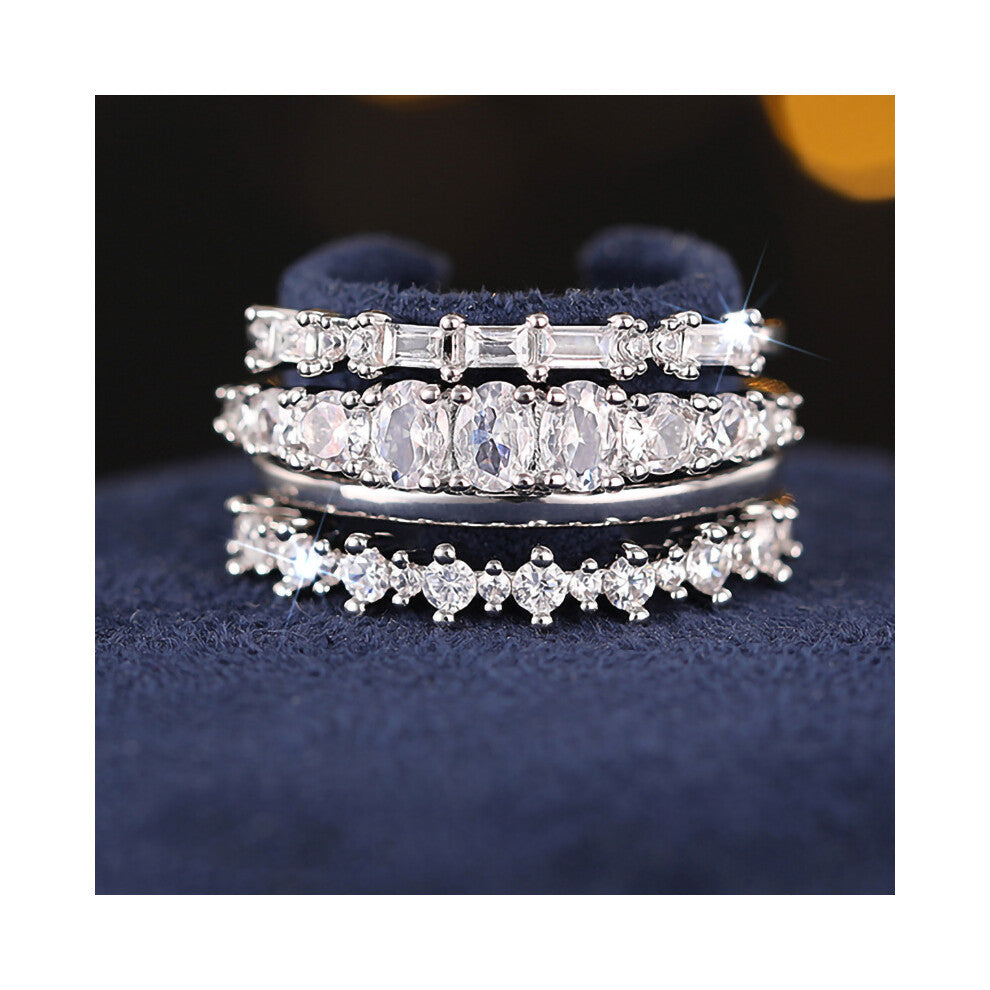 (T0346 Platinum, No. 10) Women's Luxury Geometric Ring Set - 4Pcs Sparkling Fashion Rings, Sleek Elegant Design, Shiny Accents for Engagement, Wedding