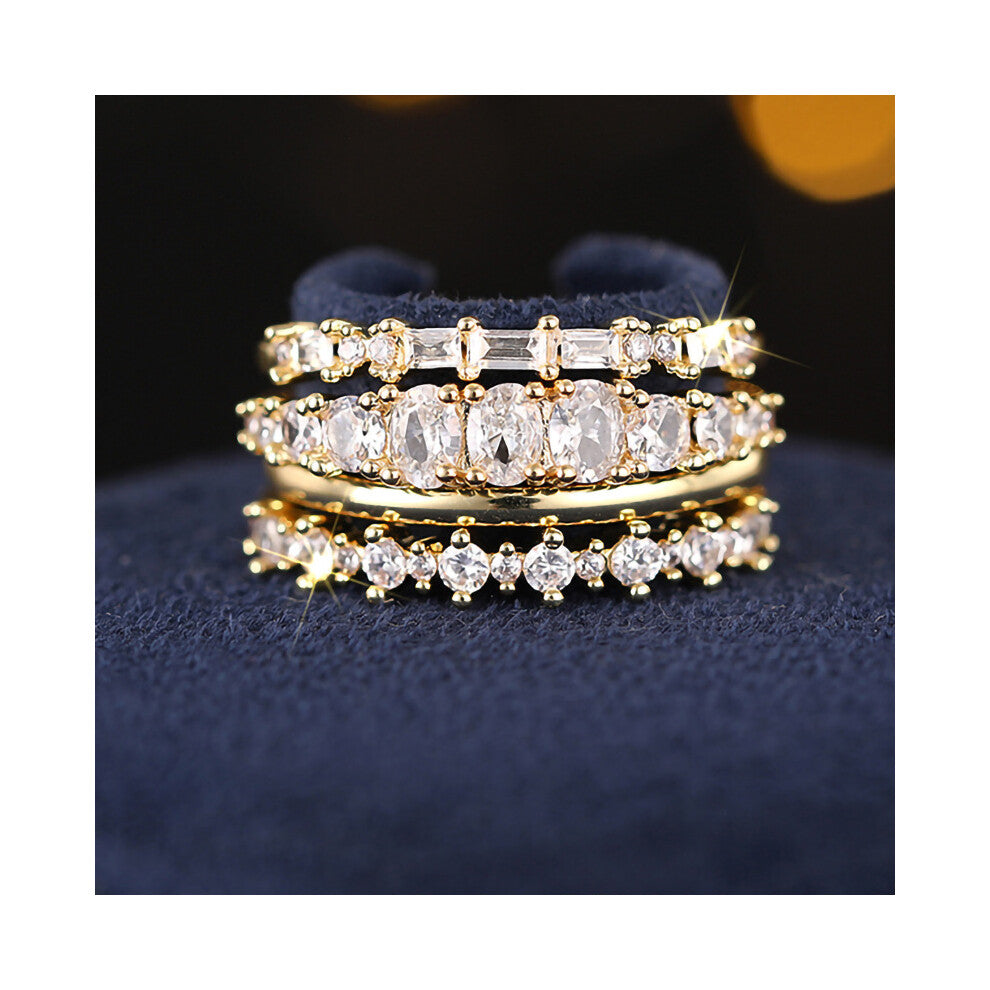 (T0347 Golden, No. 6) Women's Luxury Geometric Ring Set - 4Pcs Sparkling Fashion Rings, Sleek Elegant Design, Shiny Accents for Engagement, Wedding &