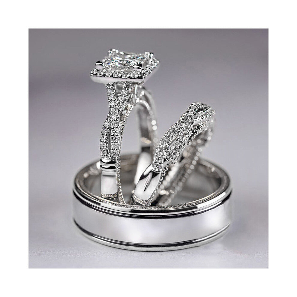 (H521 White three set rings, No. 9) Bestselling 3-Piece Women's Ring Set - Rose Gold Two-Tone Sparkling Zircon Rings, Luxury Engagement Bands & Gift