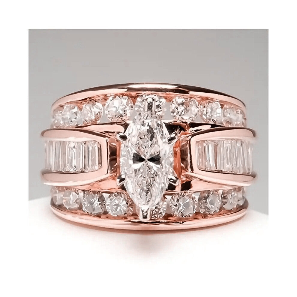 (Q434 Rose Gold, No. 9) Women's Copper Zircon Ring - Trendy Fashion Engagement Jewelry, Stylish Popular Hand Accessory
