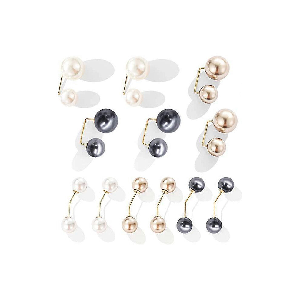 (As show, One size) 12 Pcs Double Faux Pearls Brooch Collar Clip Scarf Clip Double-headed Pearls Cardigan Brooch Neckline Brooch Sweater Clothes Sweat