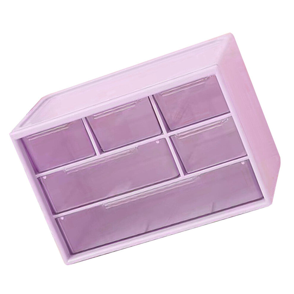 3 Layers Desktop Drawer Storage Box 6 Grids Jewelry Beauty Lens Organization Box for Small Items Purple