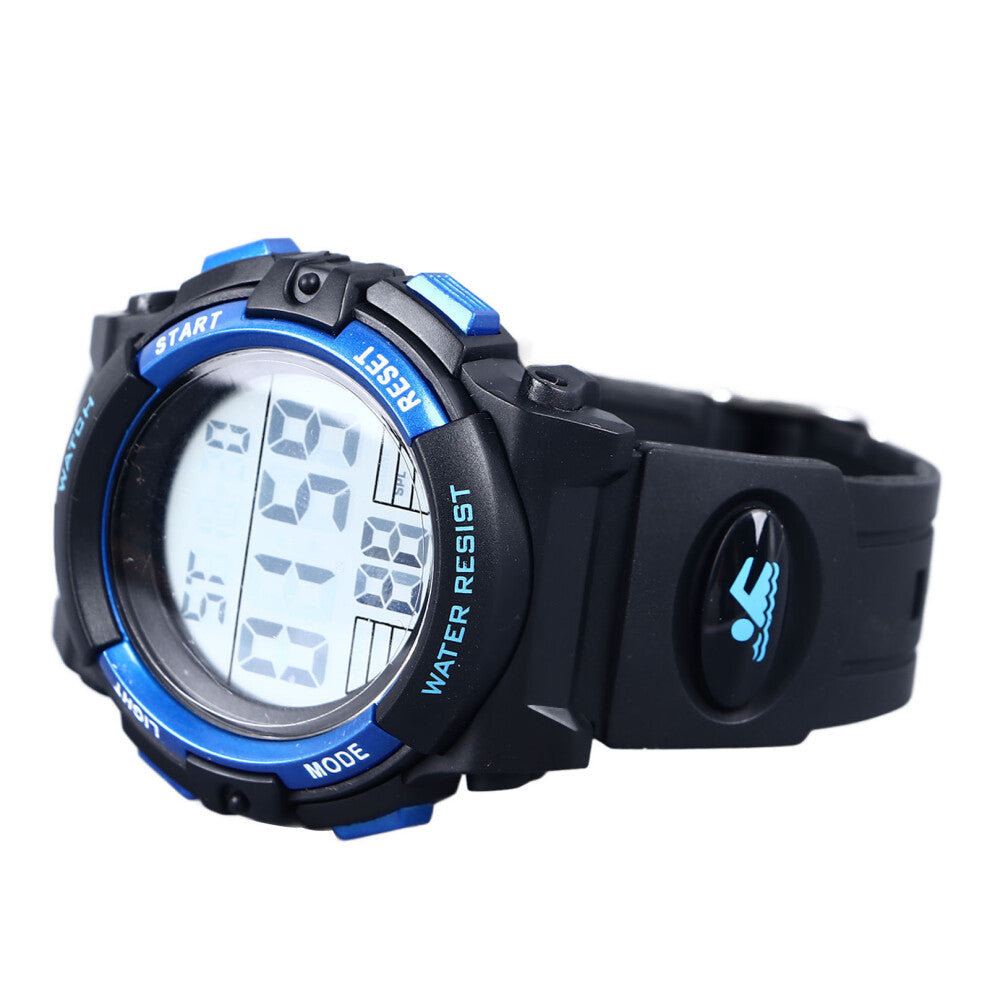 Digital Electronic Watches 50M Waterproof PU Strap Multifunctional Outdoor Sports Watch for Children Blue