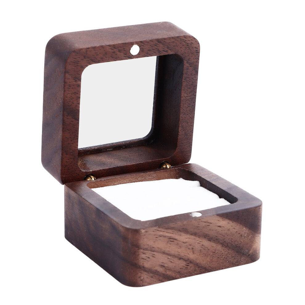 Double Ring Box Case Wooden Ring Box with Transparent Lid for Wedding Ceremony Engagement Proposal