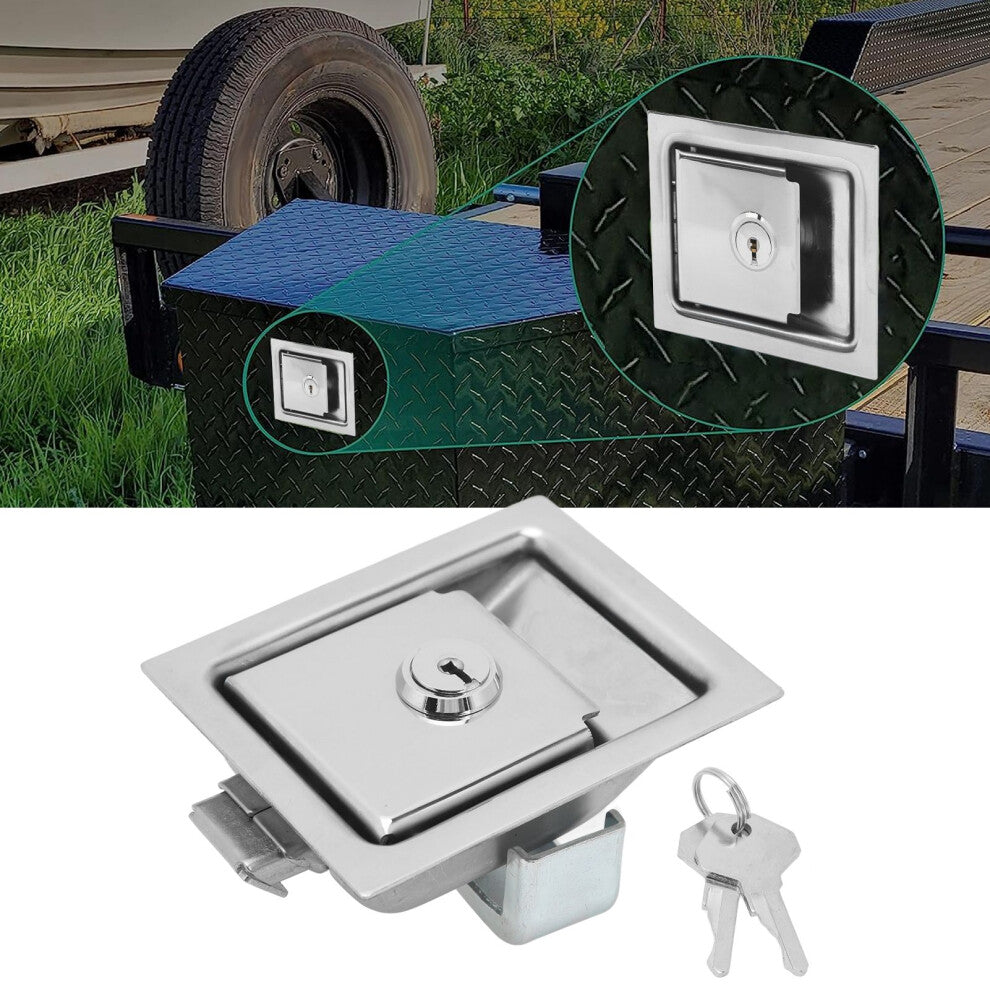 Embedded Panel Lock Stainless Steel Rectangular Trailer Paddle Door Key Latch Handle Truck Toolbox Lock