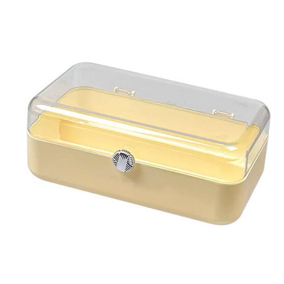 Long Cosmetic Storage Organizer Box with Clear Lid Dustproof Cosmetic Storage Jewelry Display Boxes for Bedroom Cream White