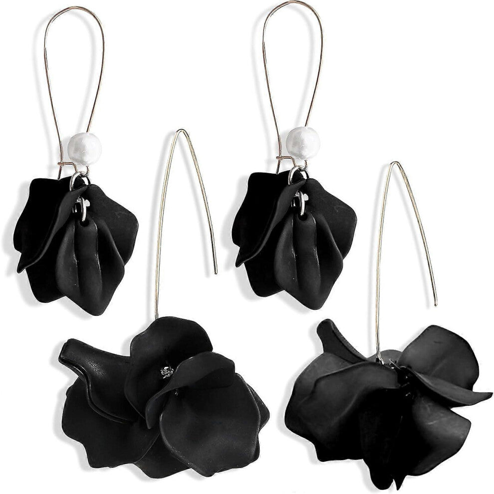 (As show, One size) Heyone Boho Rose Petal Dangle Resin Earrings - Long Drop Acrylic Tiered Flower Earrings - Statement Exaggerated Floral Tassel Earr