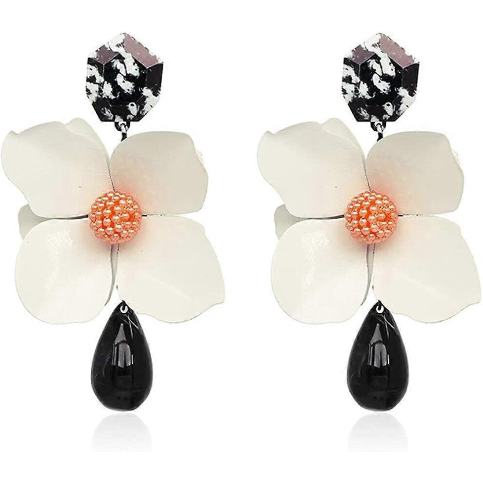 (As show, One size) Heyone Retro Teardrop Big Flower Dangle Earrings Boho Layered Floral Petal Drop Earrings Statement fashion Earring for Women Girls