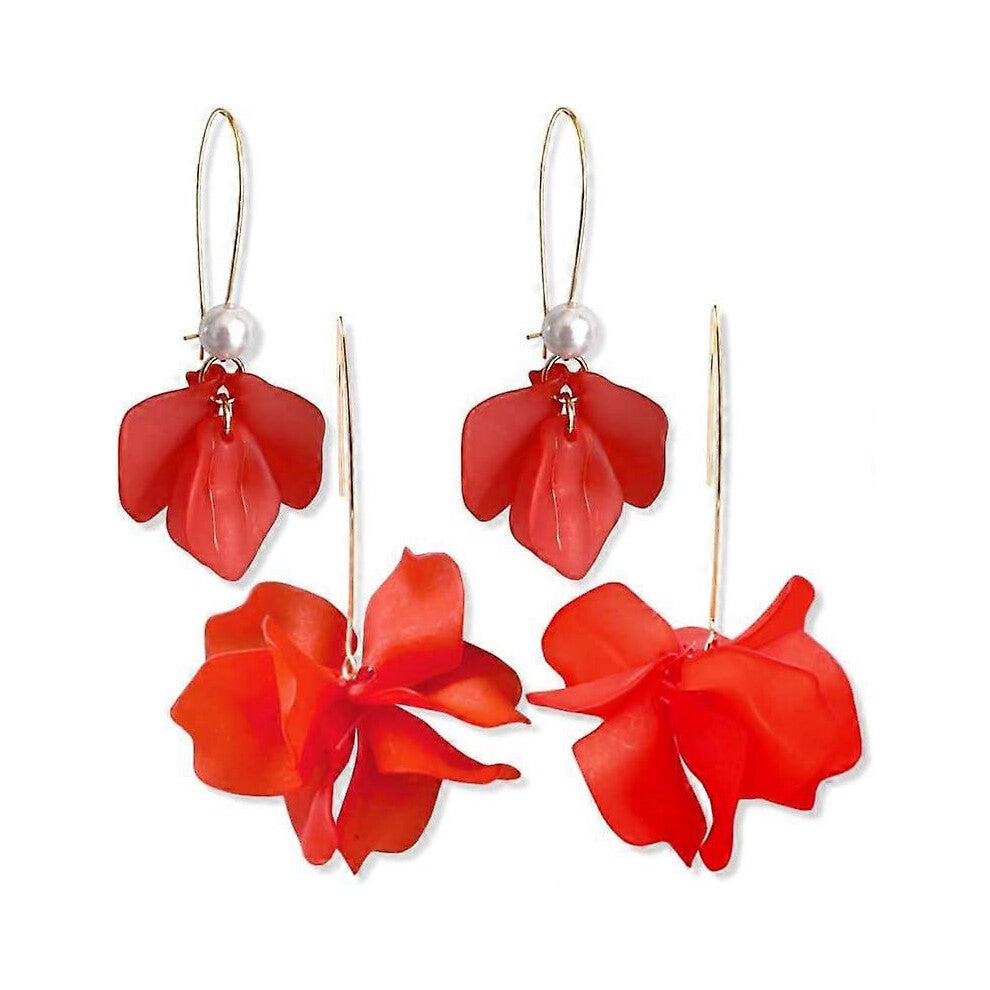 (As show, One size) Heyone Boho Rose Petal Dangle Resin Earrings - Long Drop Acrylic Tiered Flower Earrings - Statement Exaggerated Floral Tassel Earr
